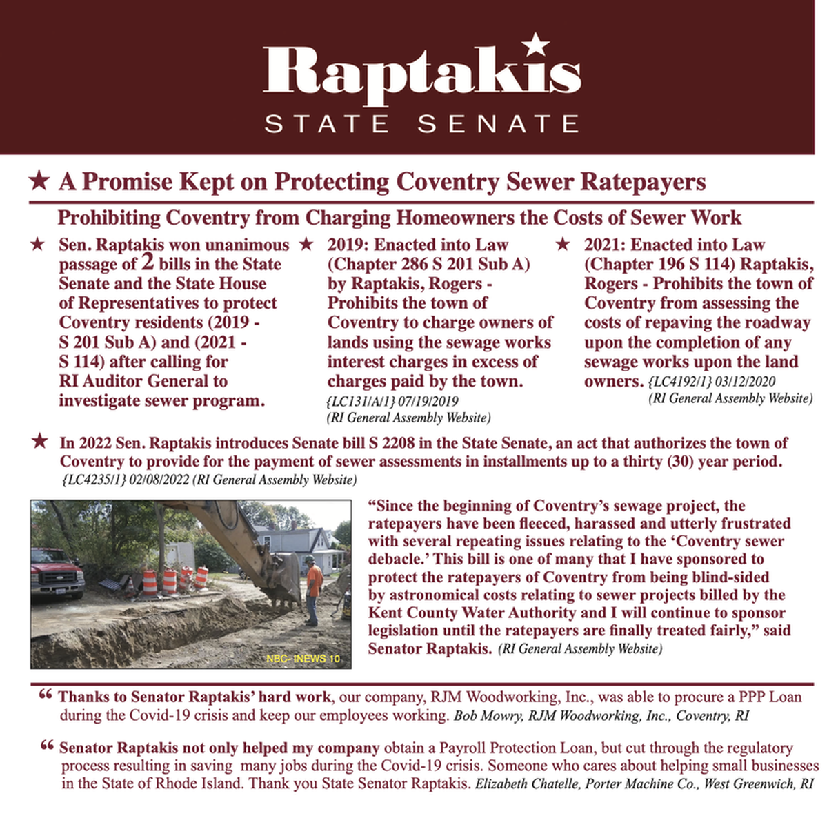 RI State Senator Raptakis - agenda